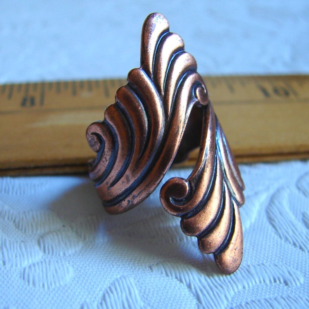 Vintage Solid Copper Wrap-Around RING, Wave/Scroll Design, Sz 7 / Adjustable E98 - Picture 5 of 12